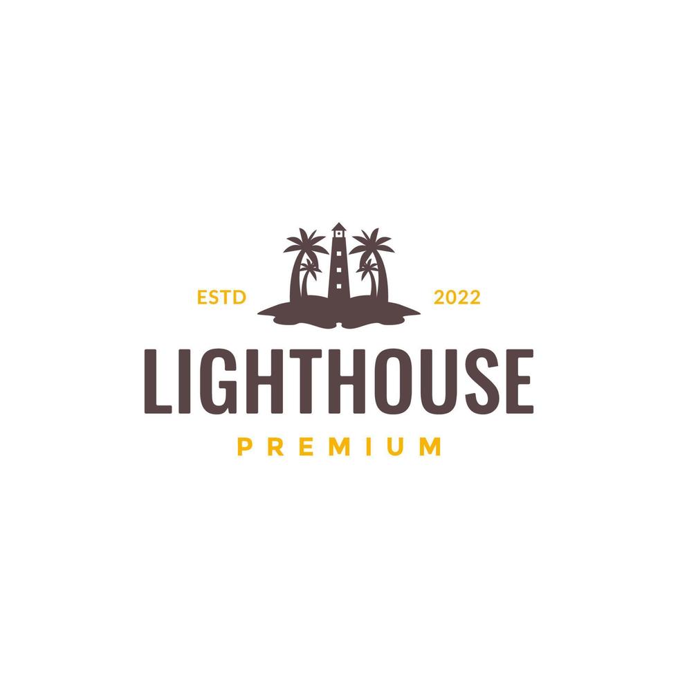 beach coast coconut trees lighthouse building hipster colored logo design vector icon illustration