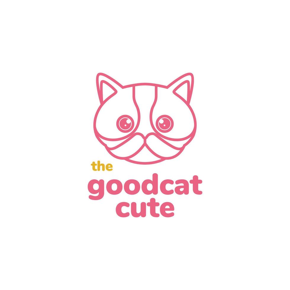 dibujos animados mascota gato grasa cabeza gatito linda línea minimalista logo diseño vector icono ilustración
