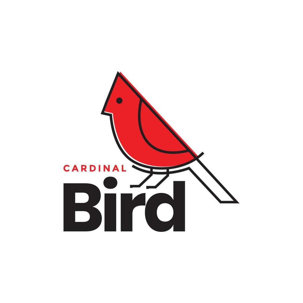 animal bird little cardinal perched simple abstract colorful red line minimal logo design vector