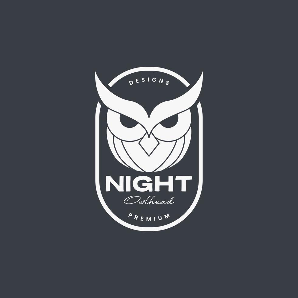 head owl nocturnal night focus geometric flat badge logo design vector icon illustration