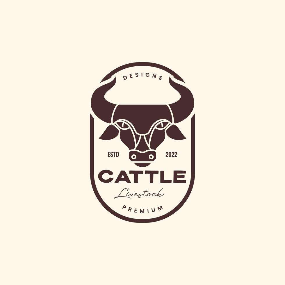 animal head horned bull cow cattle livestock retro vintage badge logo design vector