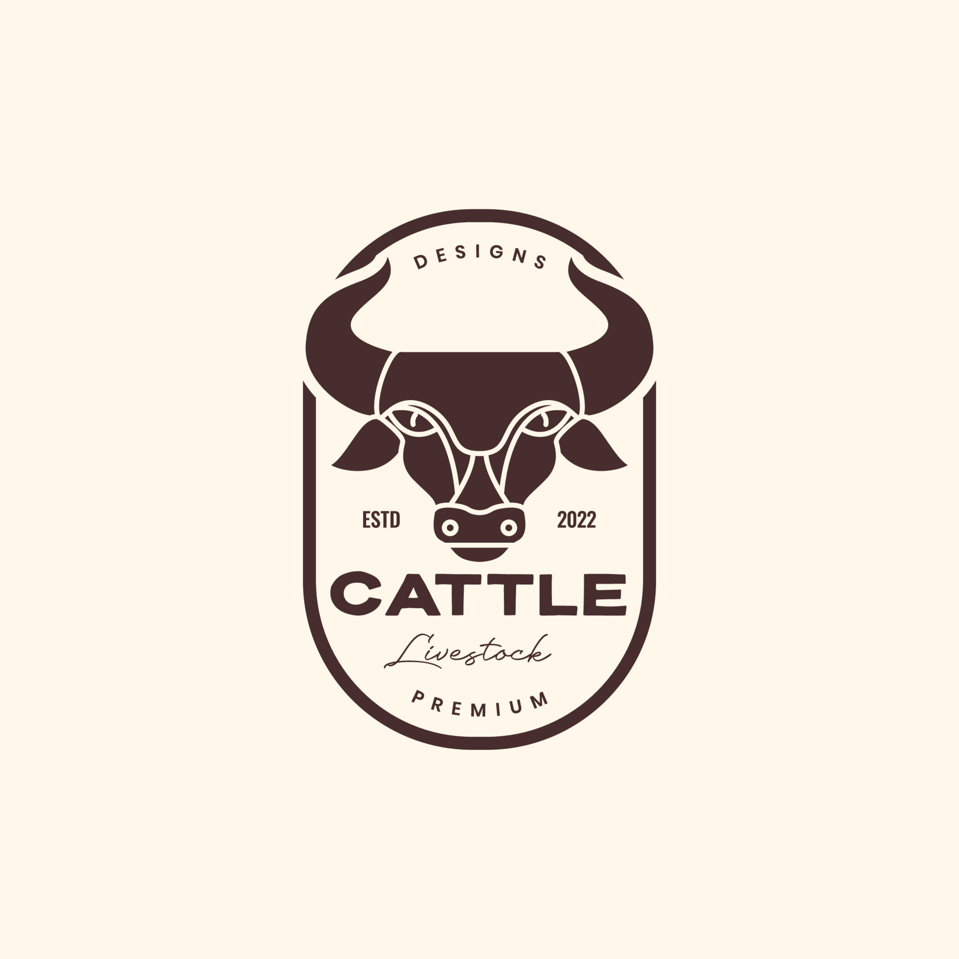 animal head horned bull cow cattle livestock retro vintage badge logo