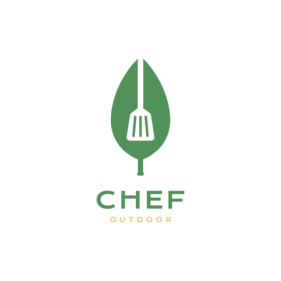 vegan chef cooking leaves vegetable spatula minimal logo design icon vector illustration