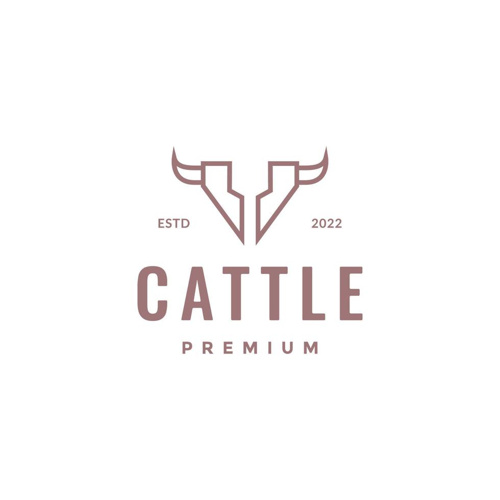 animal vacas ganado cabeza con cuernos línea mínimo hipster logo diseño vector icono ilustración