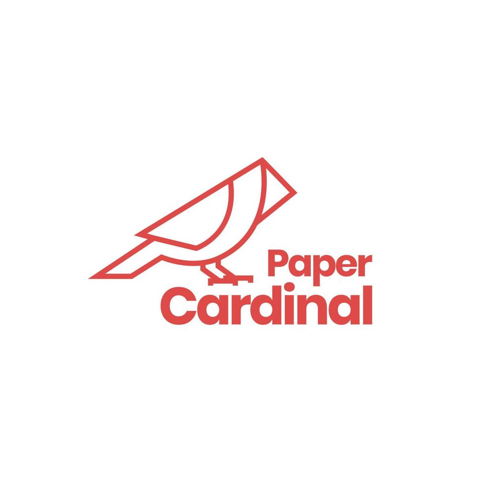 bird perched cardinal paper craft style line minimal logo design vector icon illustration
