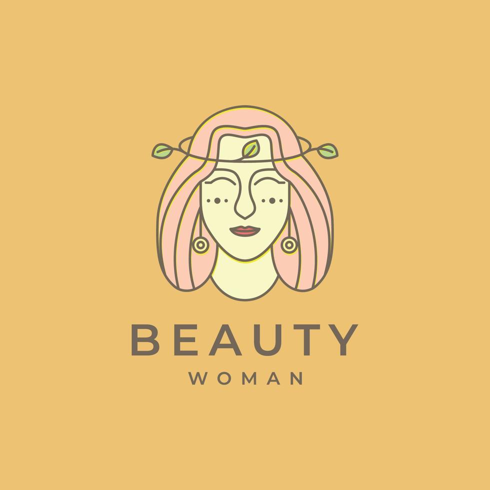 beauty feminine face greek women ancient minimal logo design vector