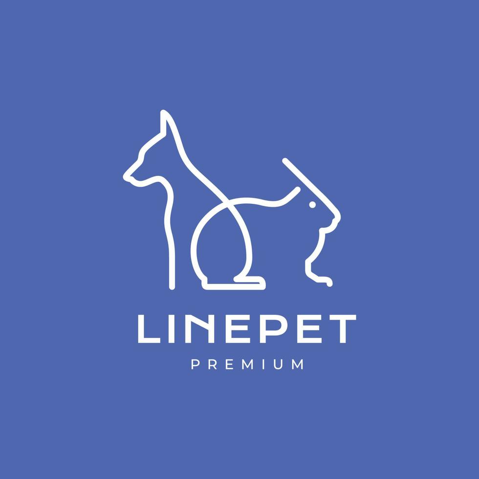 animal pets rabbit hare with dog geometric modern line art simple minimal logo design vector