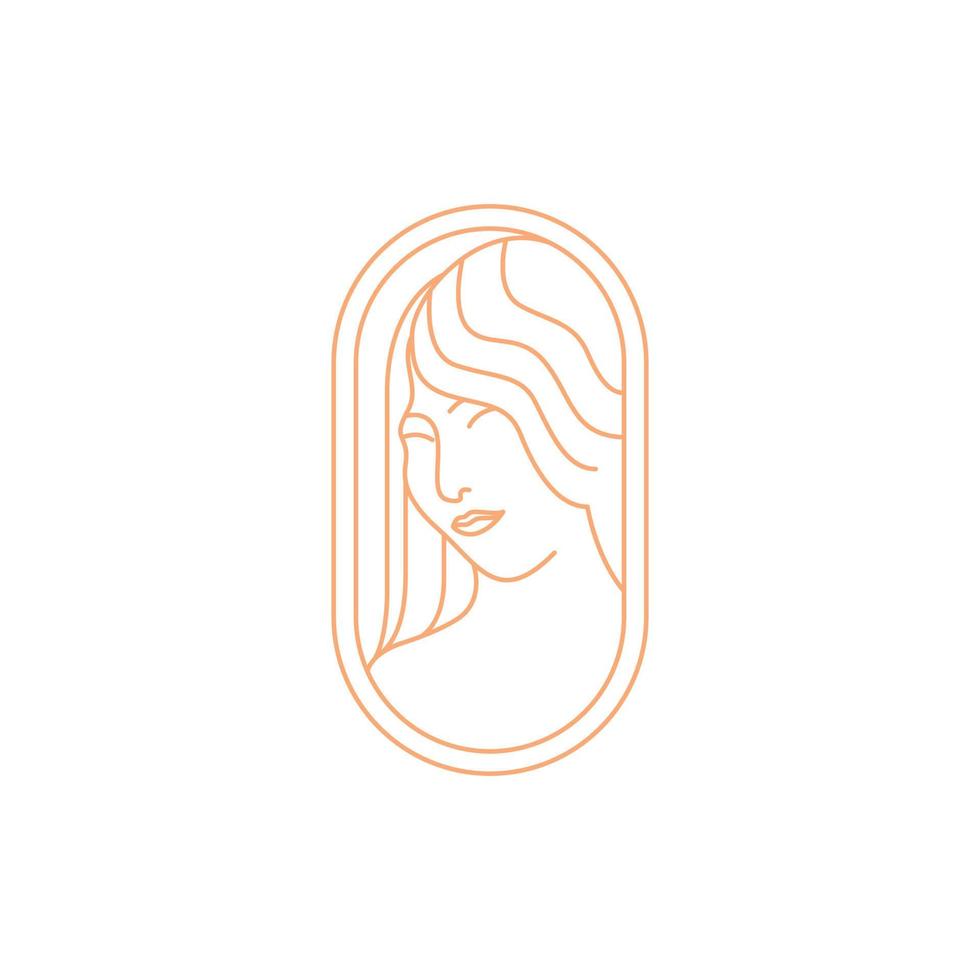 personas mujer hermosa cara largo pelo cuidado piel línea minimalista moderno sencillo logo diseño vector