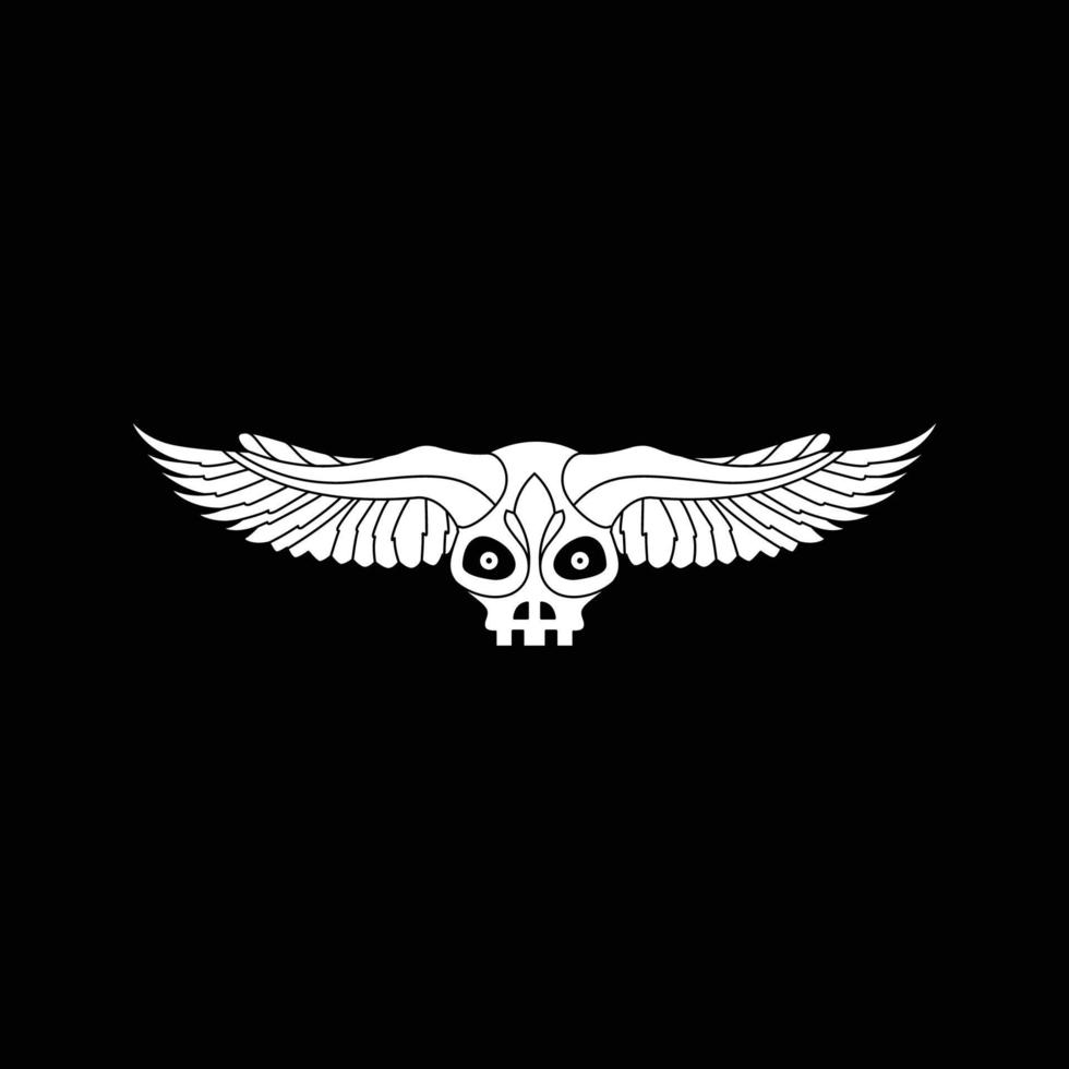 skull horned head wings white cranium brainpan logo design vector