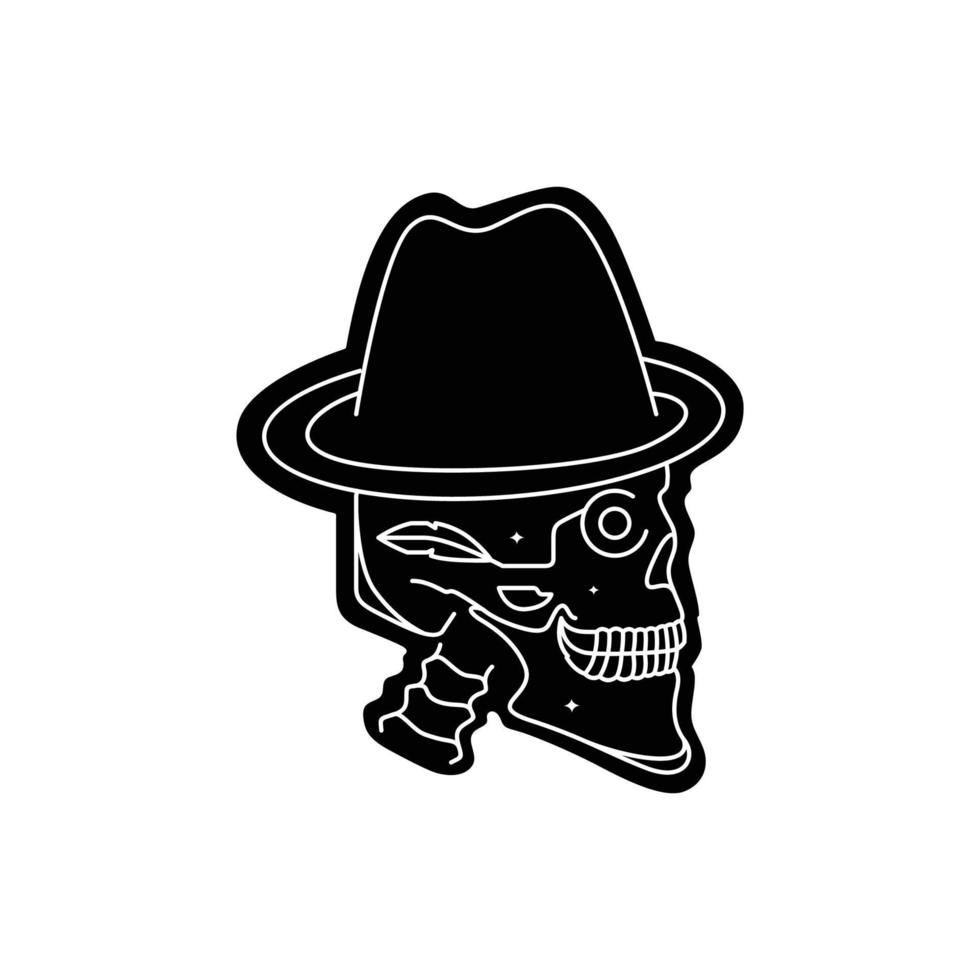 skull cranium brainpan bones hat line minimal sticker black logo design vector