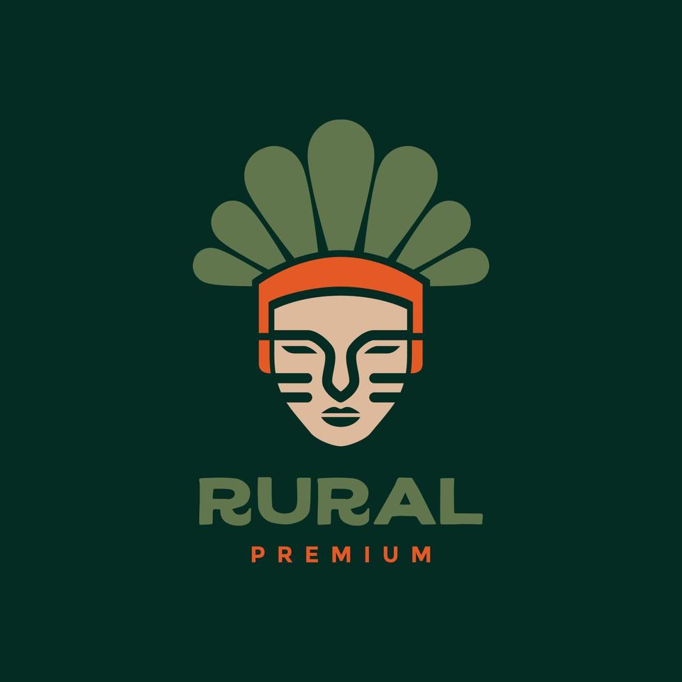 mask tribe rural ethnic culture wood leaves logo design vector
