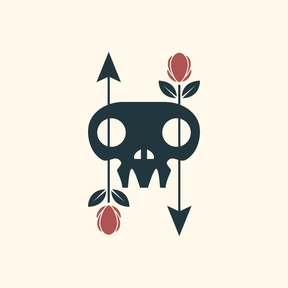 skull cranium brain pan rose flowers retro clean simple logo design vector