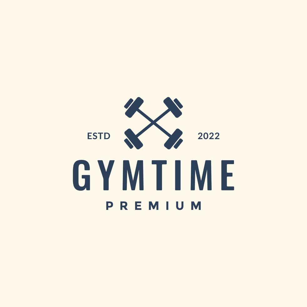 cross barbell gym fitness health body build minimal hipster logo design vector icon illustration