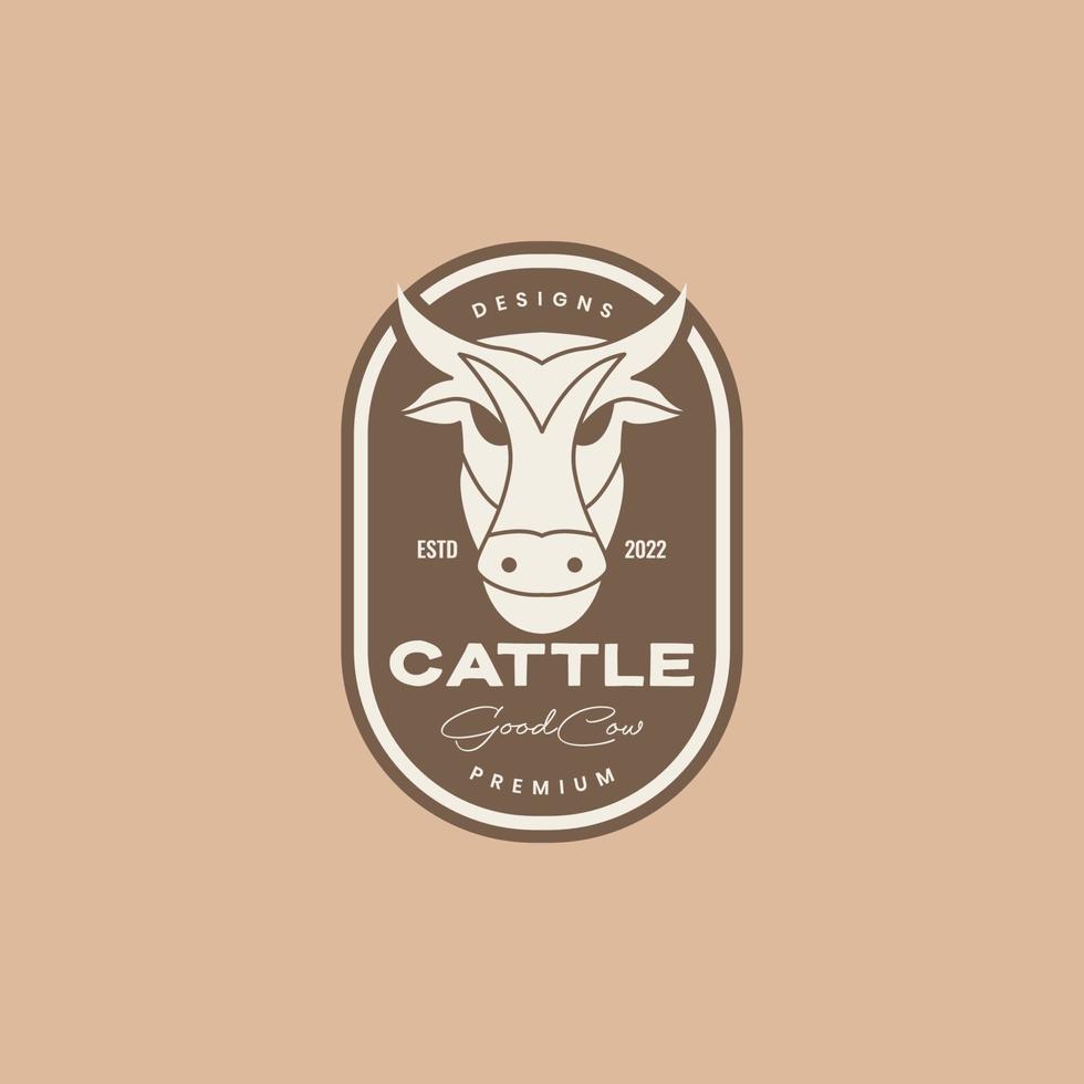 head cow fat meat livestock cattle milk grill roasted badge vintage logo design vector icon illustration