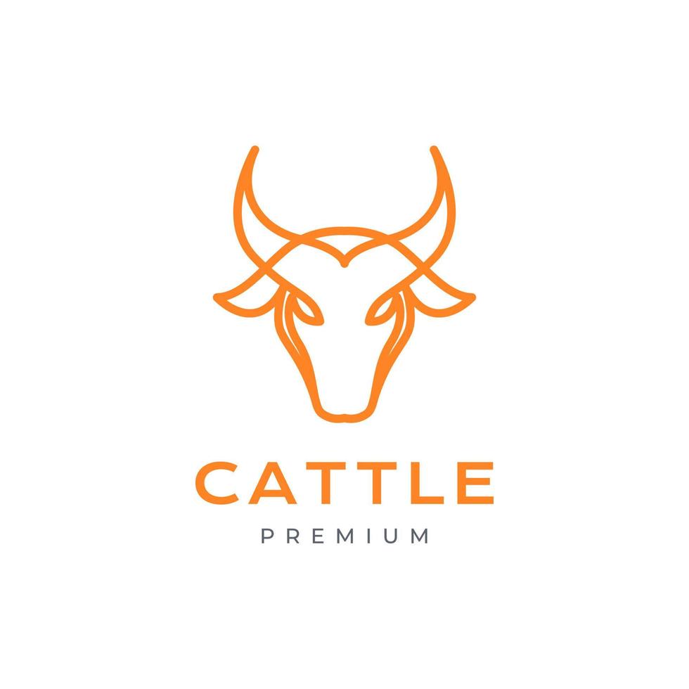 cattle livestock animal cow horned minimalist line logo design vector icon illustration