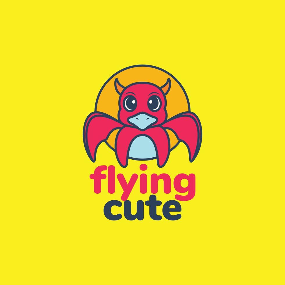 fairy tale flying animal cute cartoon mascot colorful bird horned wings beak logo design vector icon illustration