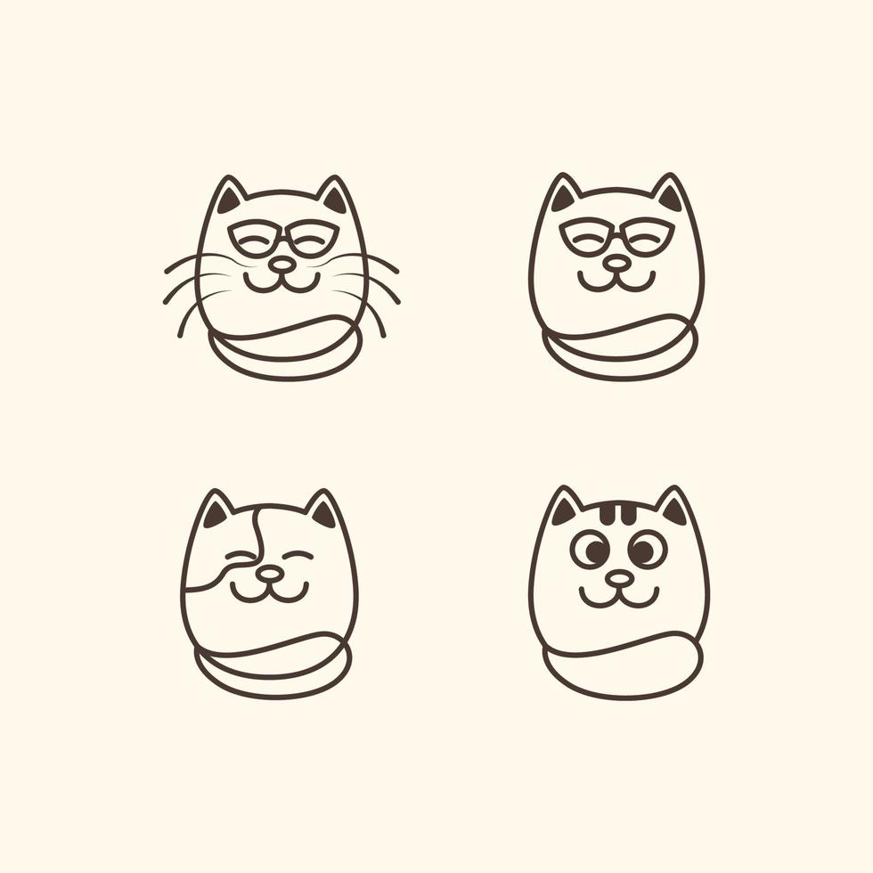 linda mascotas gato conjunto cara grasa minimalista línea mascota logo diseño vector icono ilustración