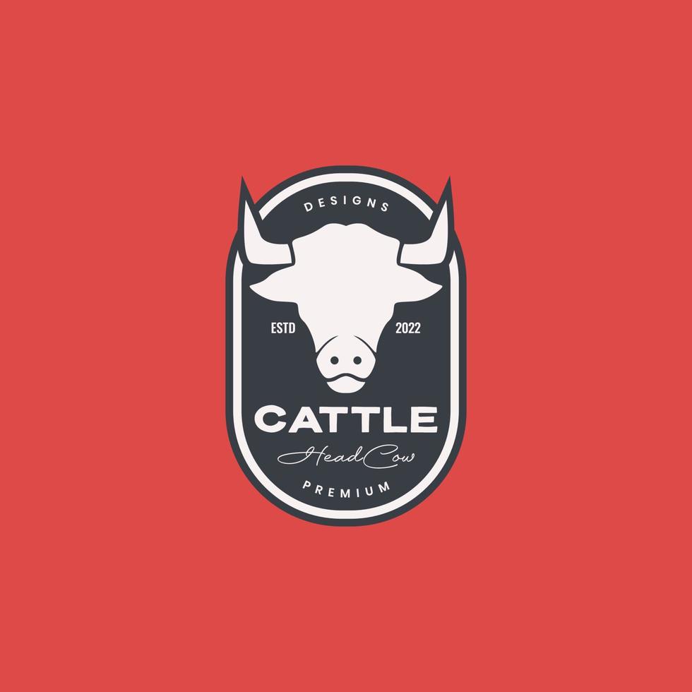 white cow head horned livestock cattle meat beef milk roasted grill badge vintage logo design vector icon illustration