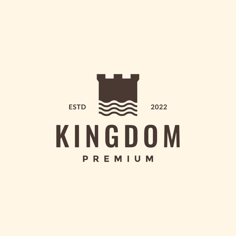 castle monument kingdom and water wave lake hipster vintage logo design icon vector illustration