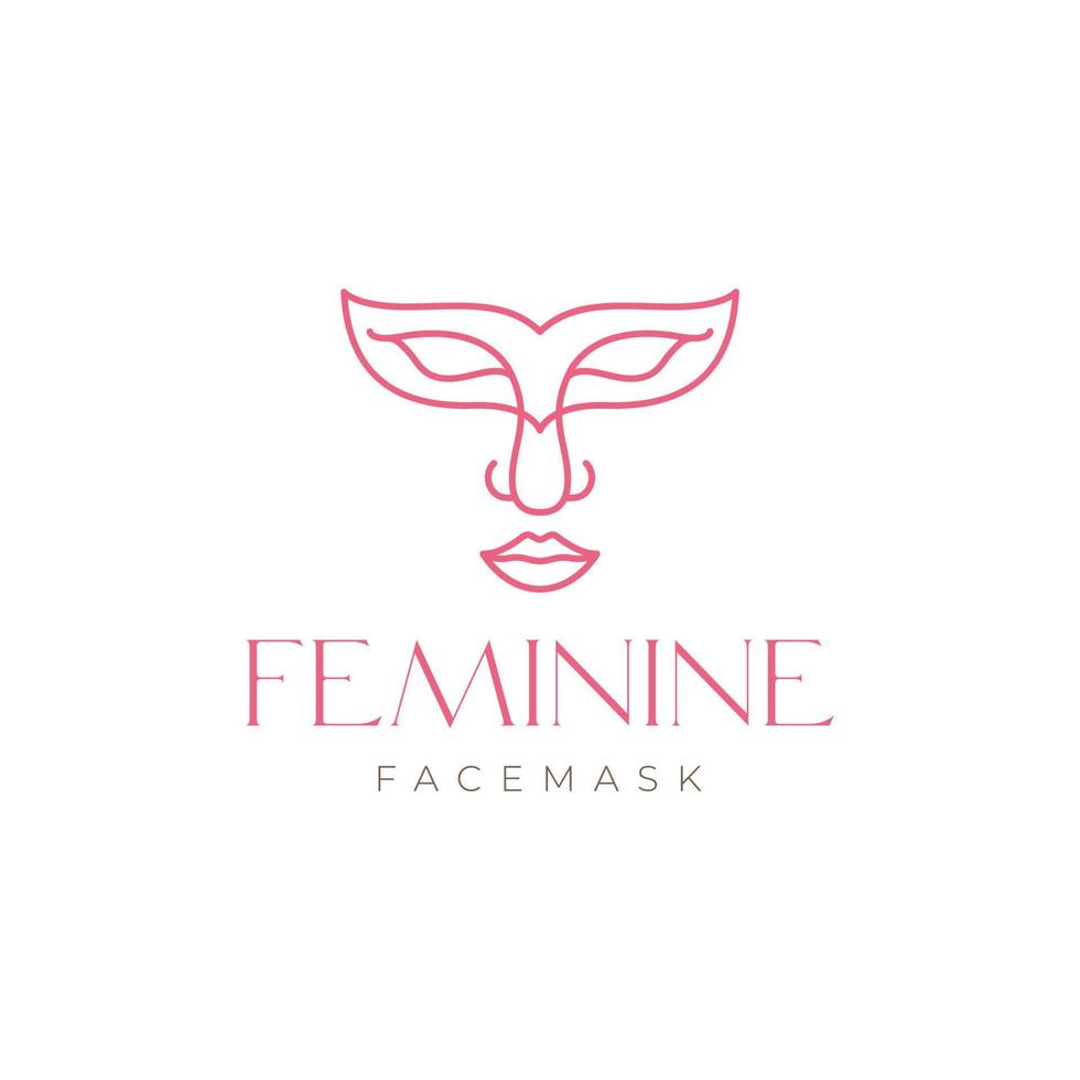 beautiful women festival mask face lines art minimalist logo design vector icon illustration