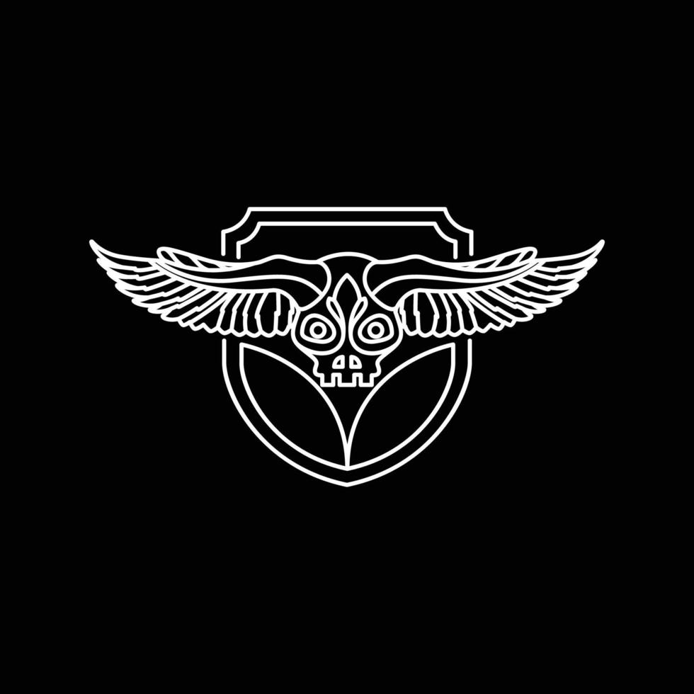 creature skull horned wings head shield guard badge line minimal logo design vector