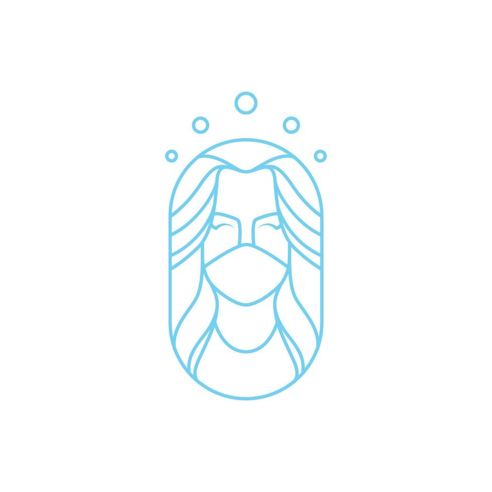 women female long hair care salon treatment mask skin line badge minimalist logo design vector