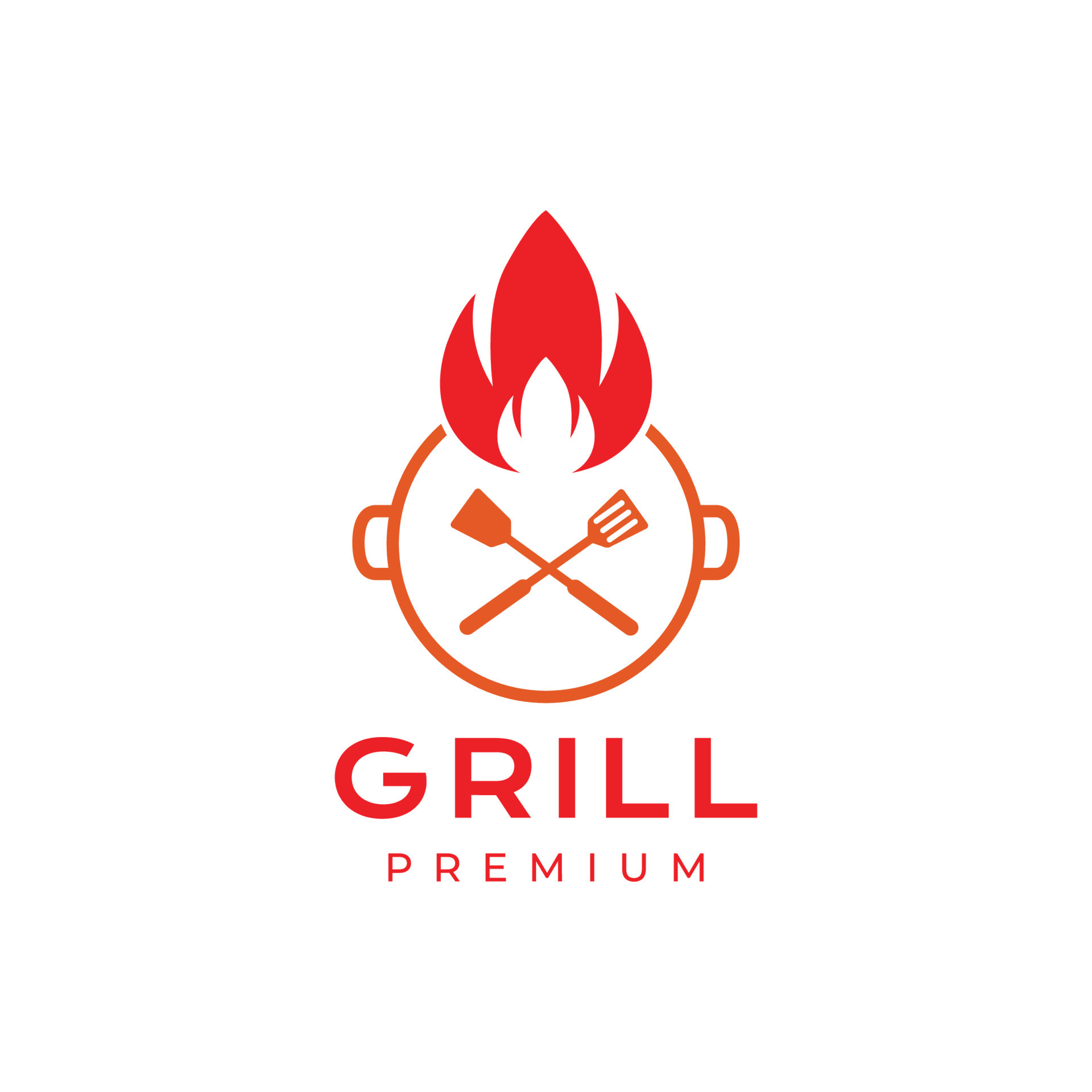 pan grill cooking food spatula fire flame relax minimalist logo design