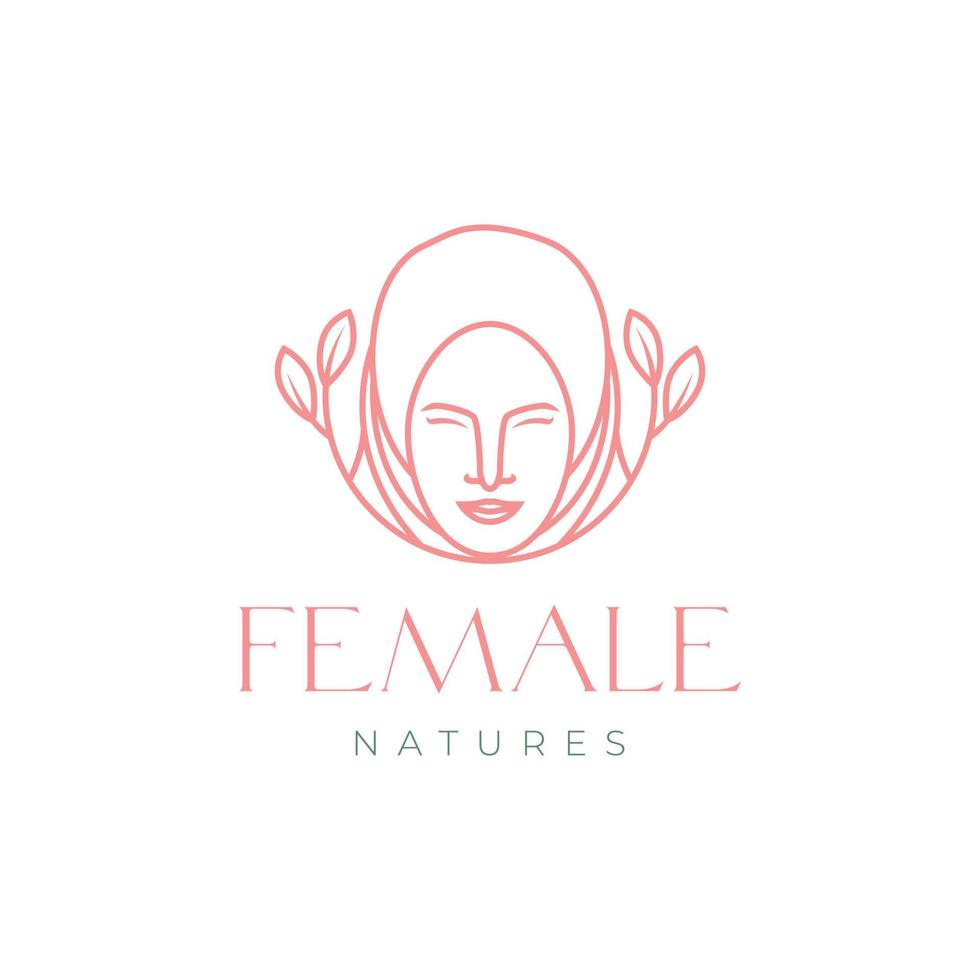 hembra muslimah hijab naturaleza hojas Moda moderno minimalista logo diseño vector