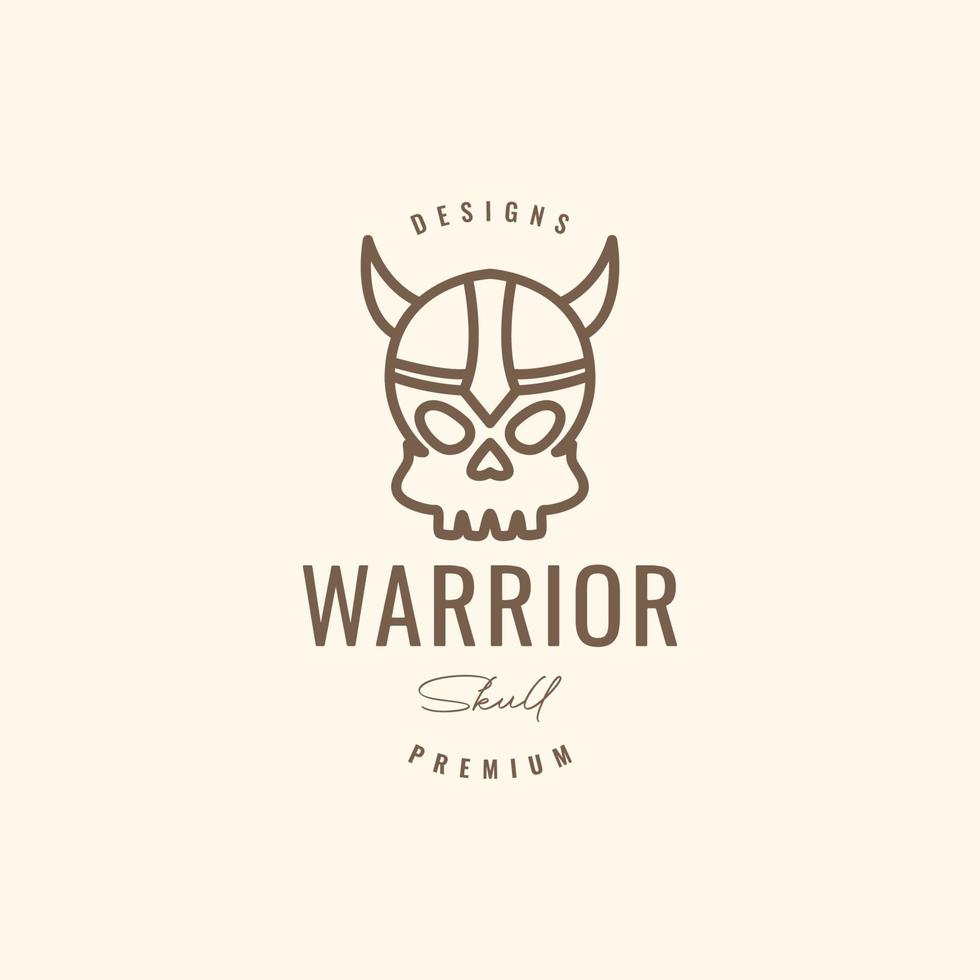 skull helmet warrior viking nordic fairy tale lines hipster logo design vector icon illustration