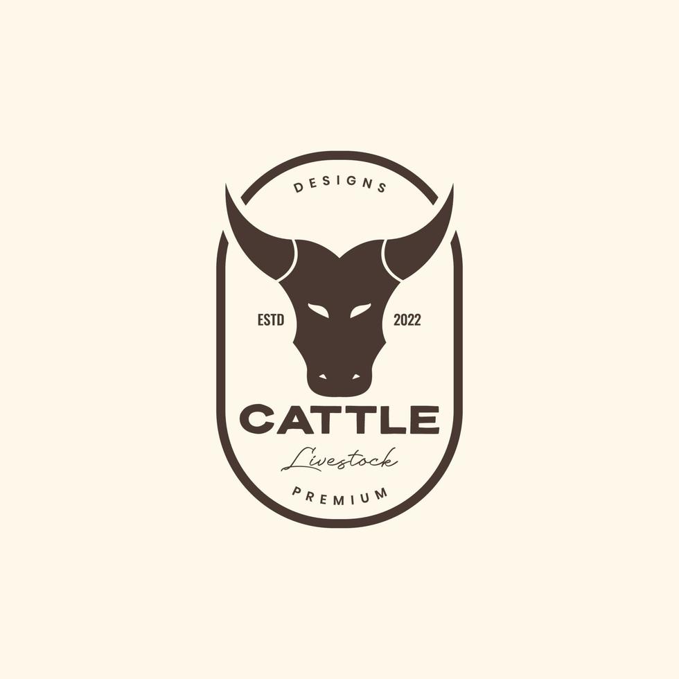 face angry cow horned livestock cattle farm badge simple vintage logo design vector icon illustration