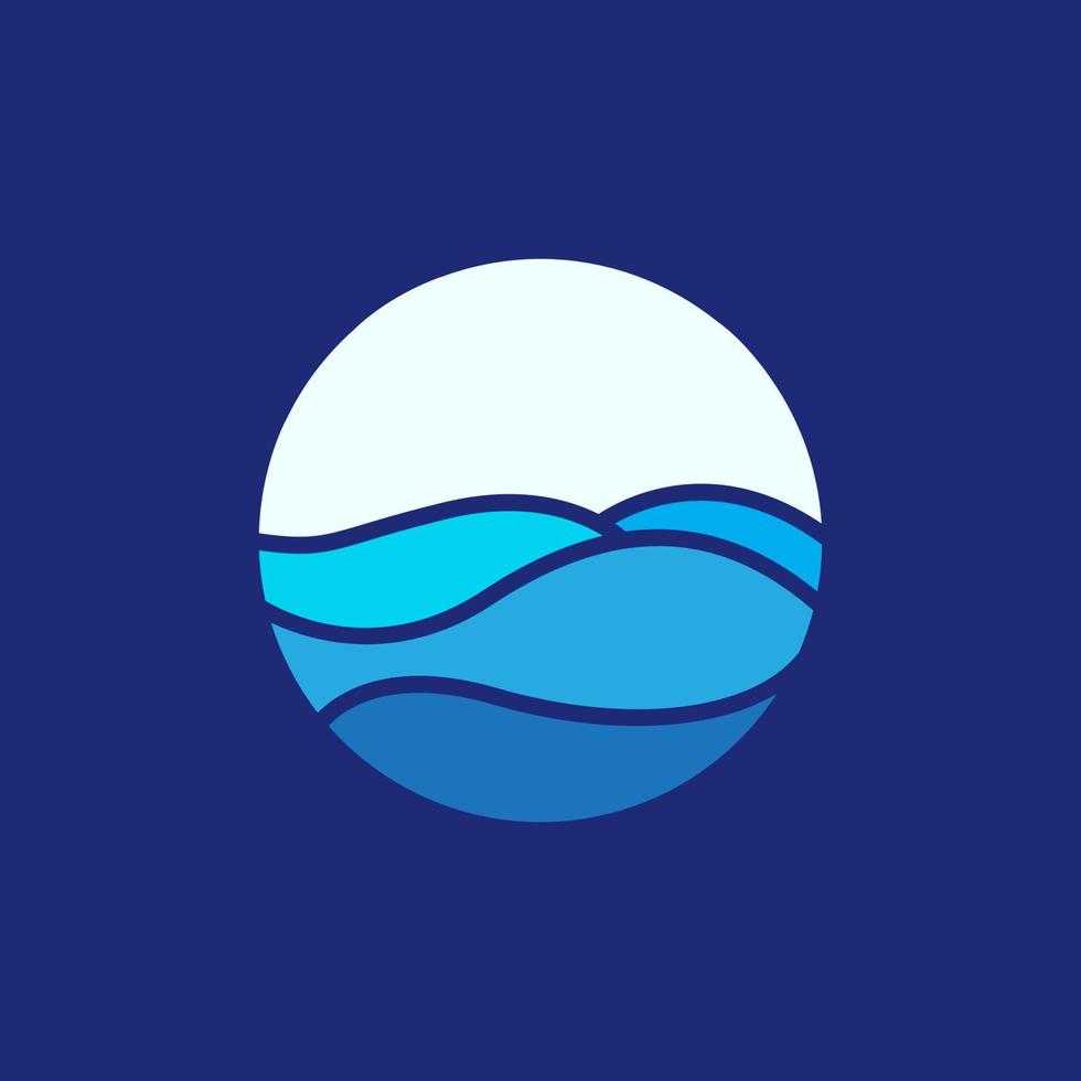 blue sea wave water ocean circle geometric simple colorful logo design vector icon