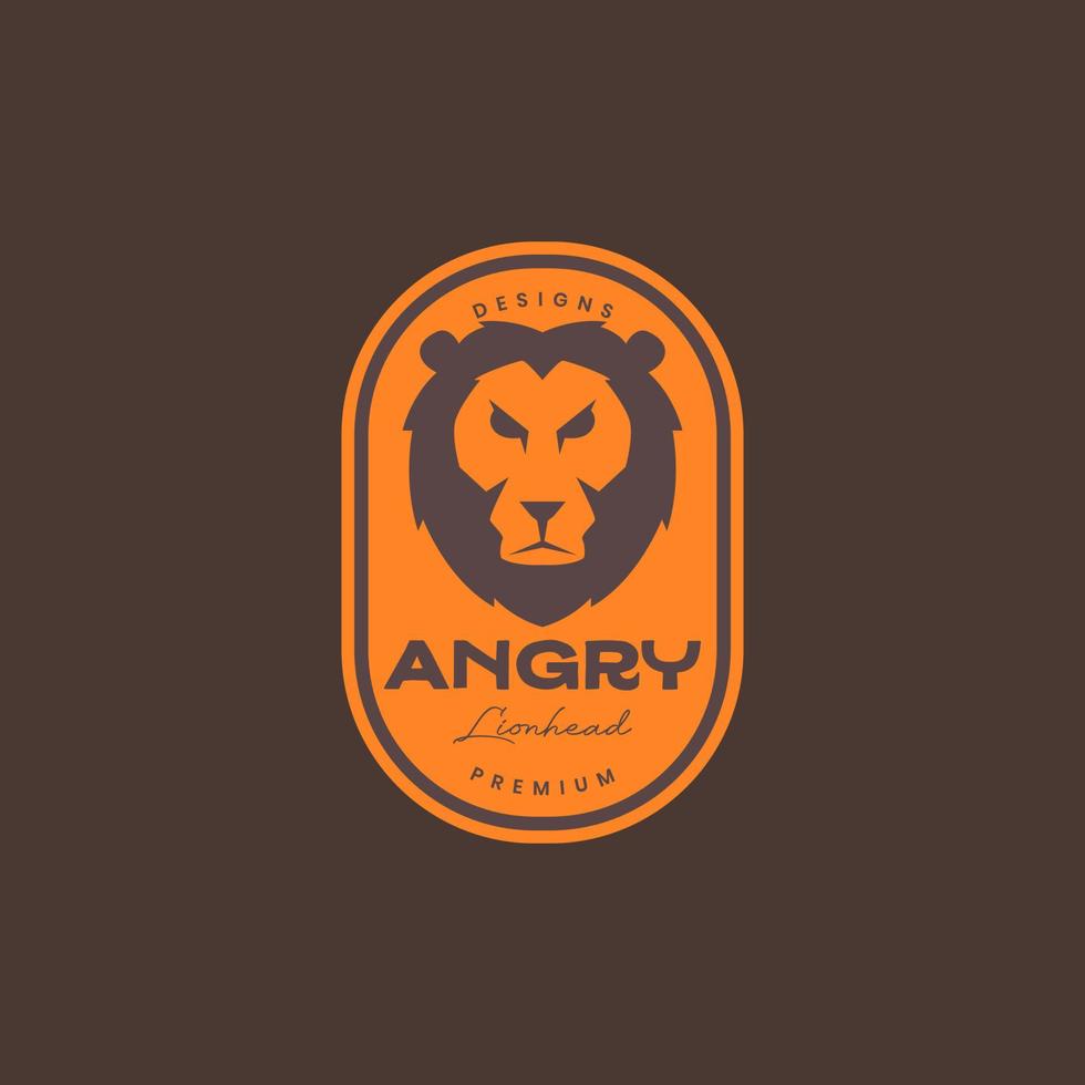 cabeza enojado león melena bestia bosque sabana Insignia Clásico logo diseño vector icono