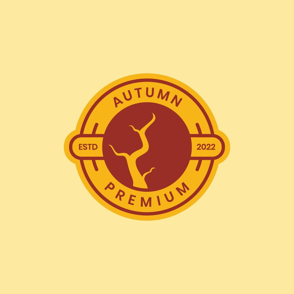 dry tree autumn season leaves fallen circle badge logo design vector icon illustration