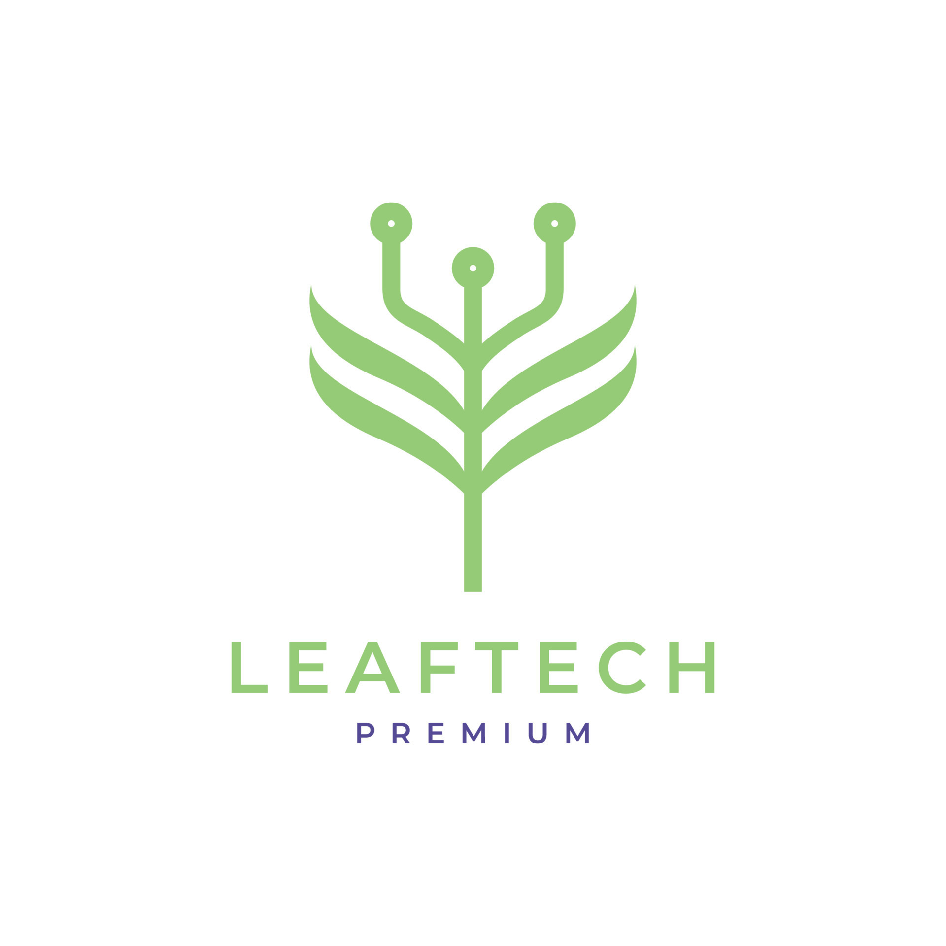 trident leaves technology connect nature logo design vector icon