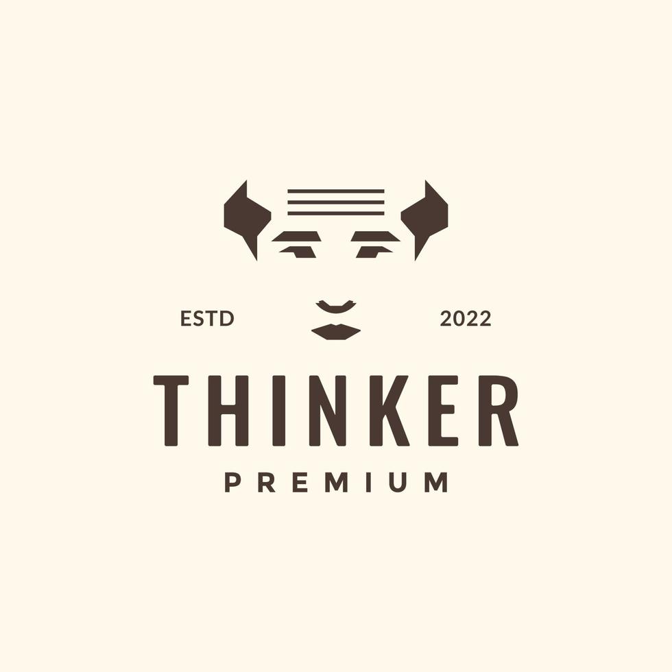 face man bald thinker smart head hipster logo design vector icon illustration