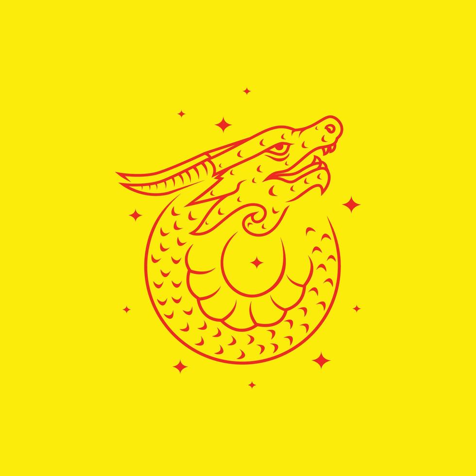 ancient dragon snake culture chinese circle simple line logo design vector