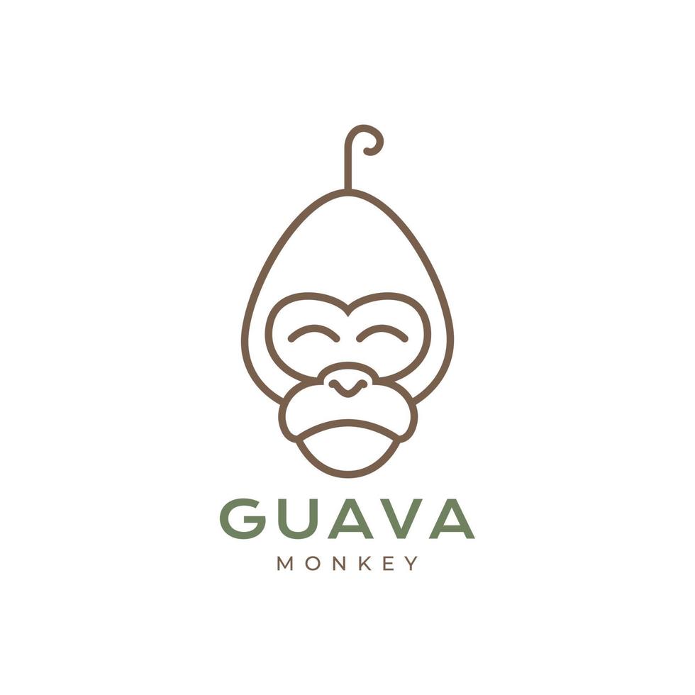 mascot guava monkey peanut line minimal logo design vector