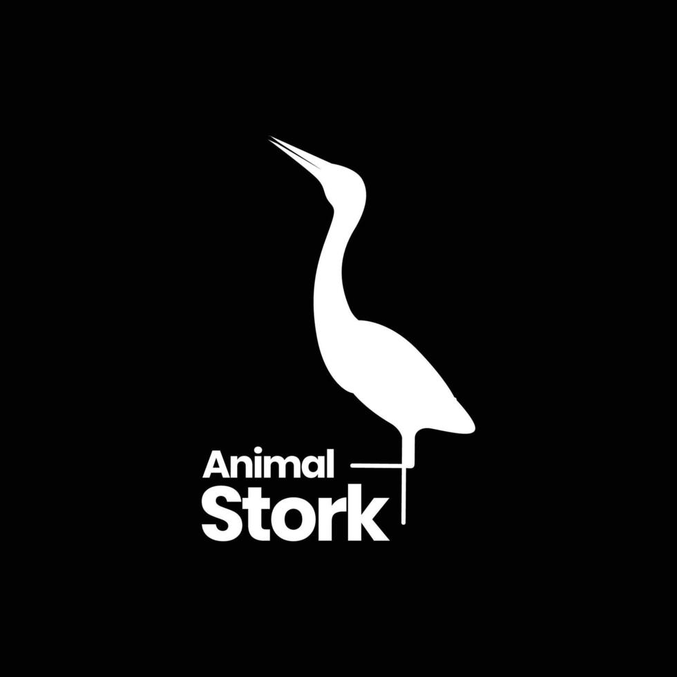 animal bird white stork lake hunting fish modern minimalist logo design vector