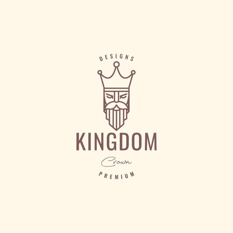 old guy long bearded mustache king crown kingdom hipster mascot cartoon logo design vector icon illustration