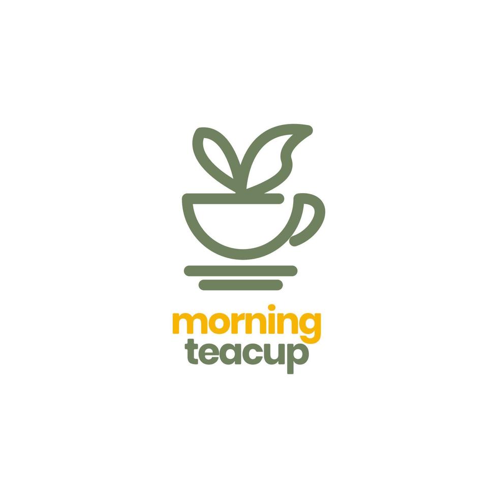 morning tea cup spirit leaves fresh drink line minimal logo design vector icon illustration