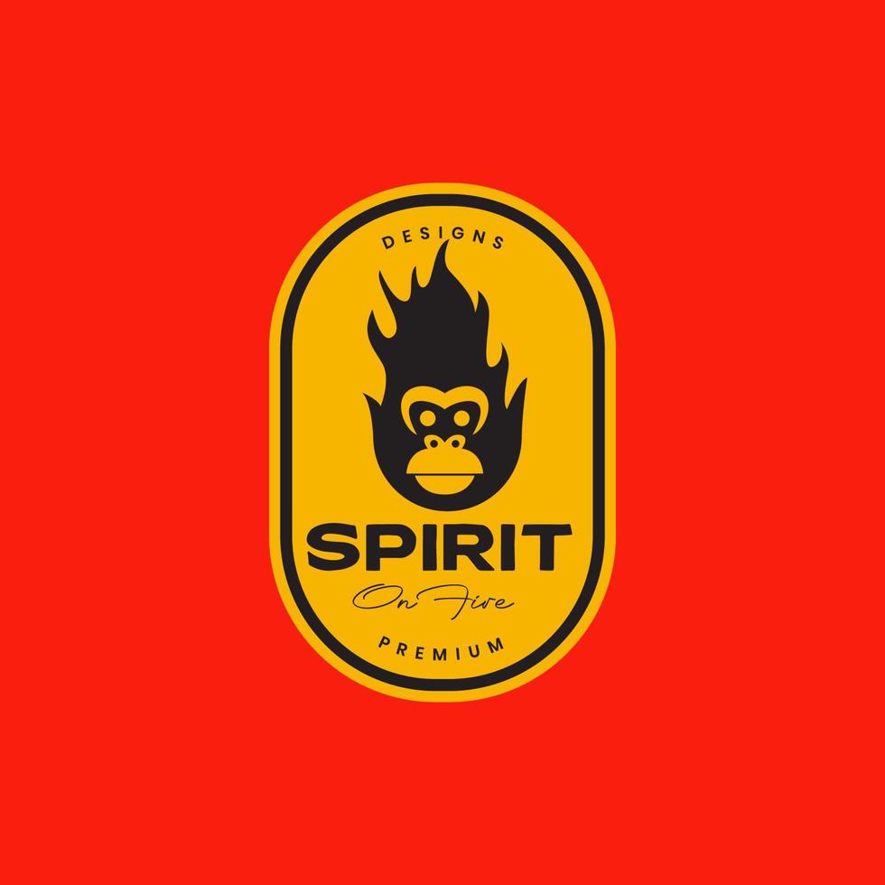 primate ape monkey on fire flame badge vintage logo design vector icon illustration