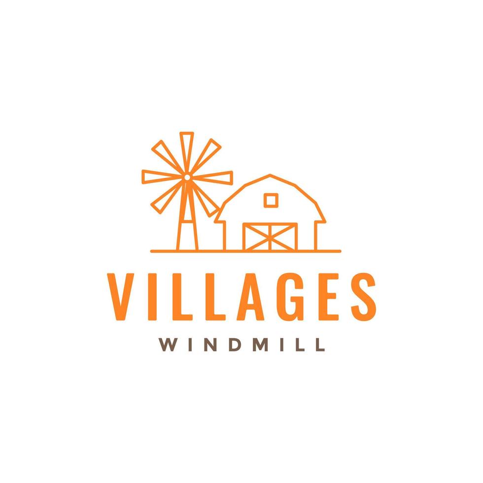 culture home village wood windmill warehouse line logo design vector icon