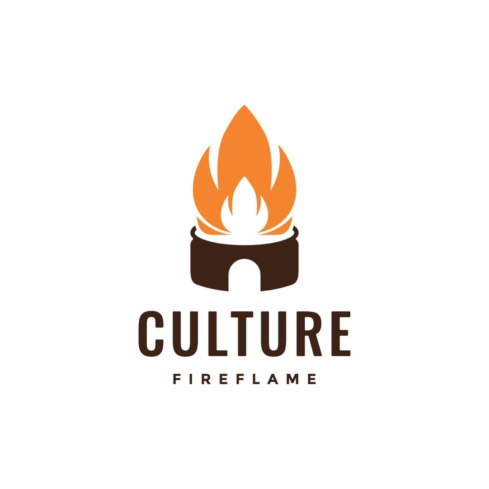 traditional stove fire flame cooking camp modern logo design vector