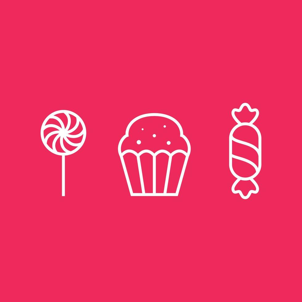 kids food favorite cake and lollipop candy line minimalist design vector icon illustration