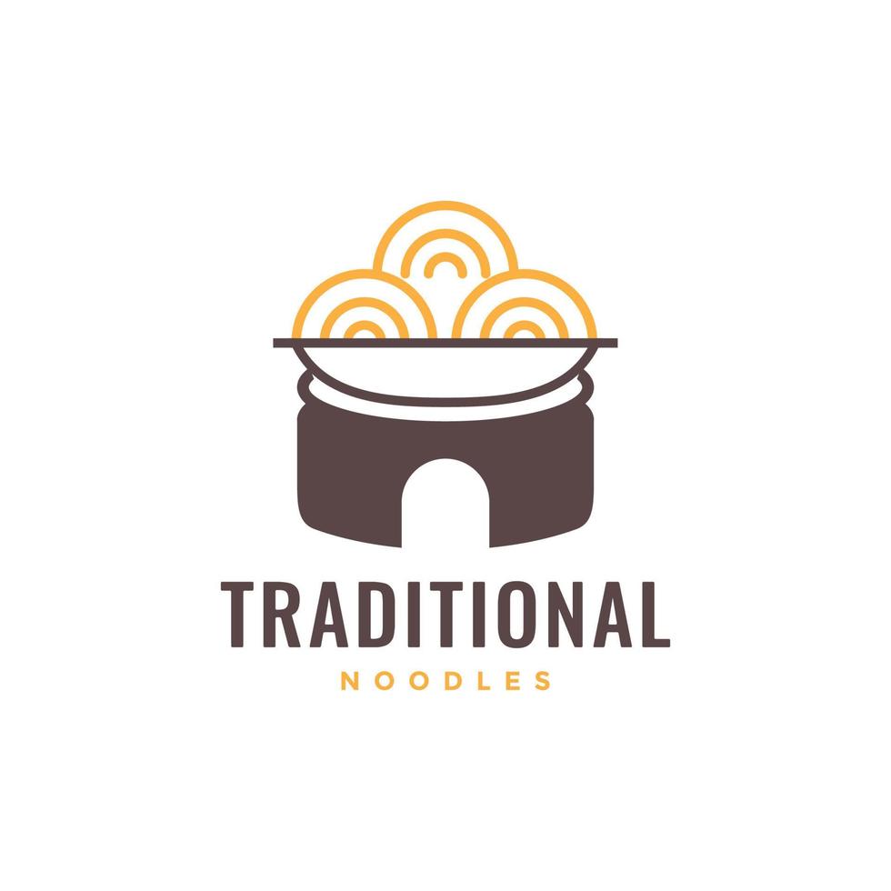 traditional stove village kitchen noodles bowl pan noodles logo design vector