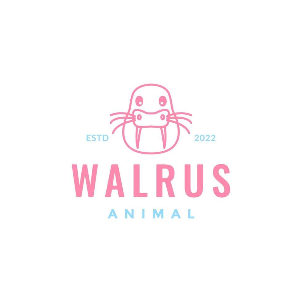 walrus animal sea ocean water cute line logo design vector icon illustration