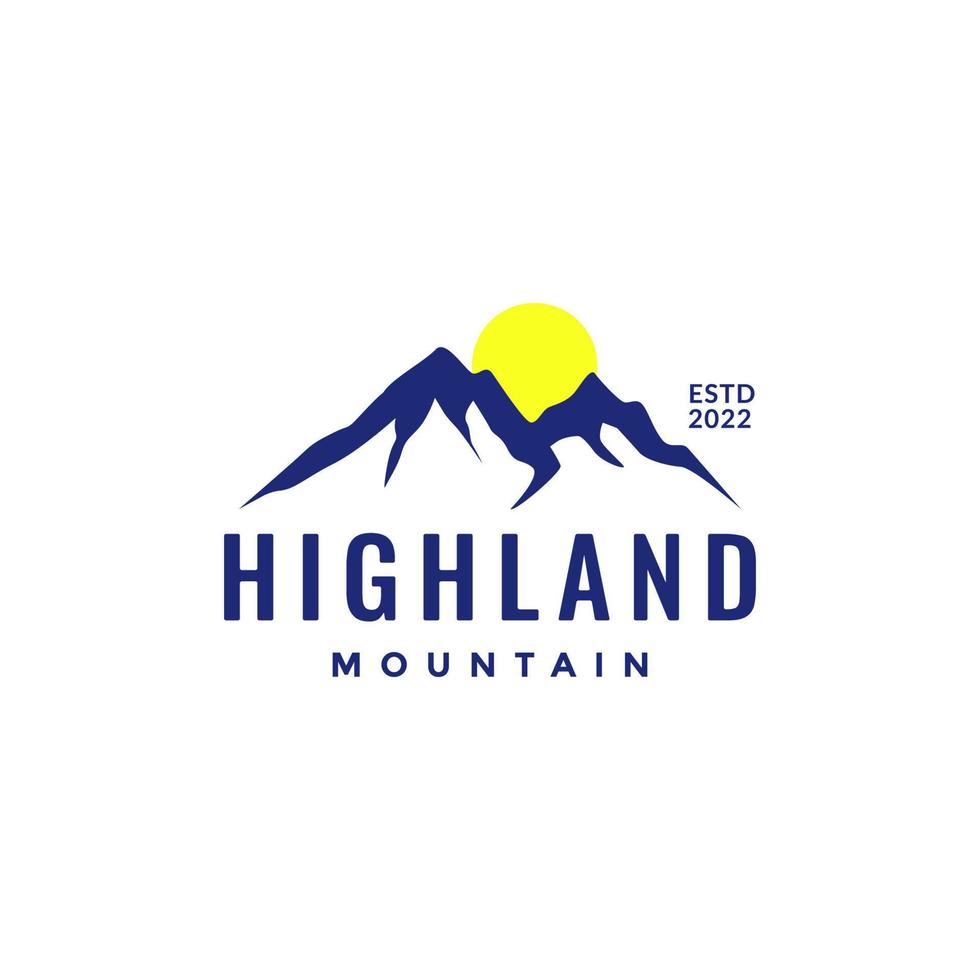 high land mountain peak sun colored hipster minimal logo design icon vector illustration