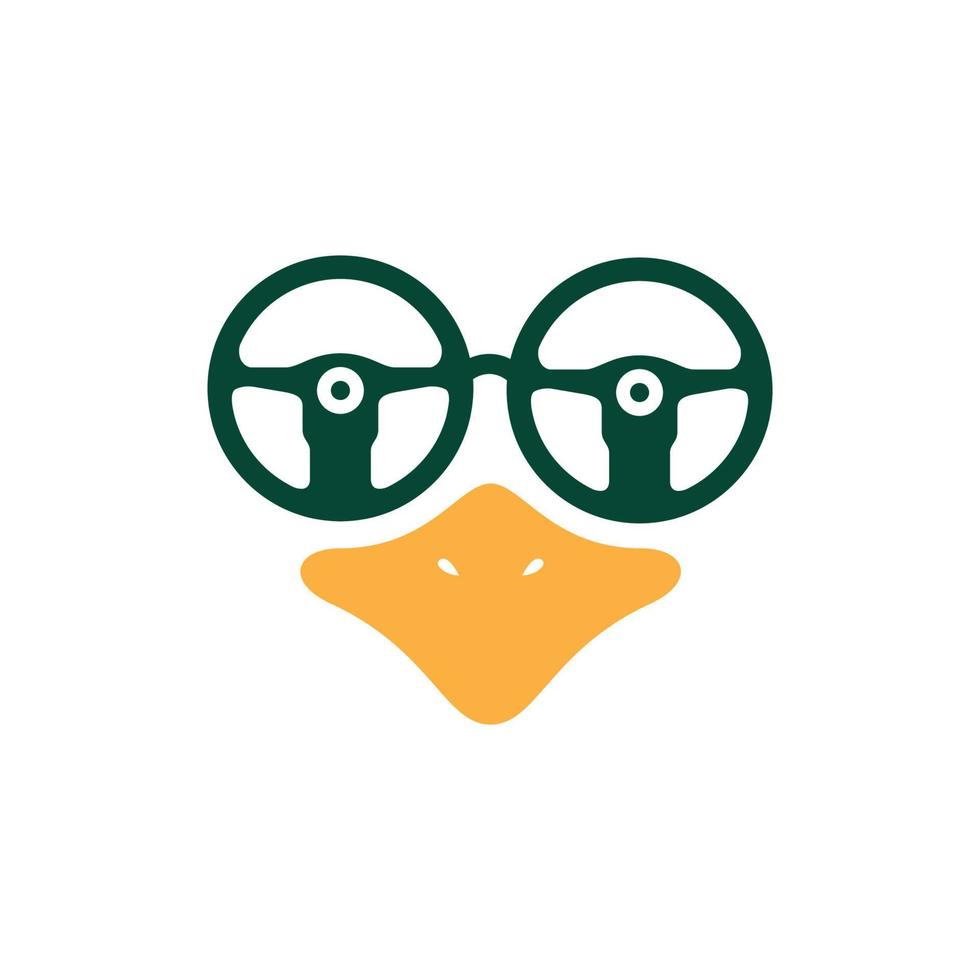 steering wheel duck face animal poultry beak logo design vector icon illustration