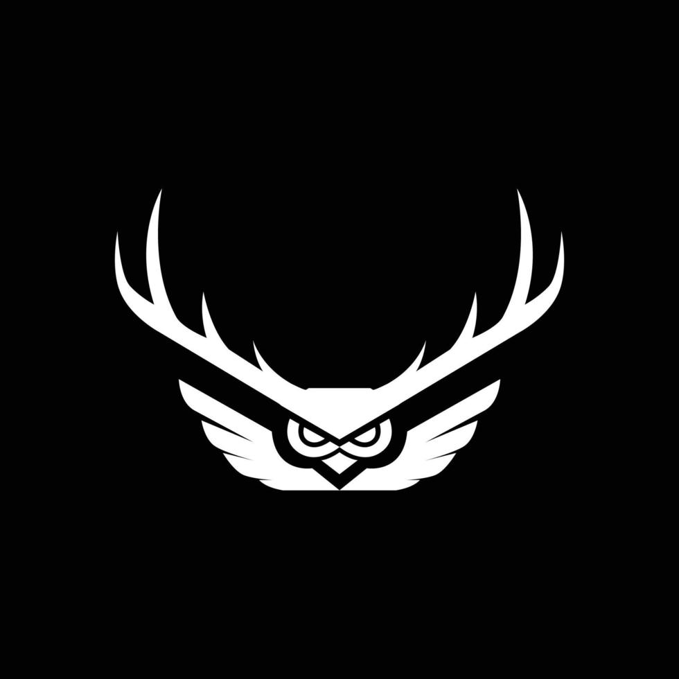 animal nocturno noche caza carnívoro pájaro búho con cuernos logo diseño vector icono ilustración