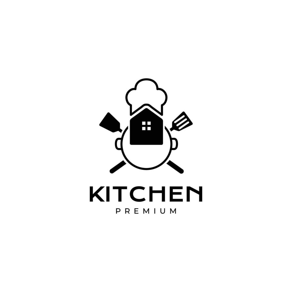 home kitchen restaurant spatula cooking hat chef circle pan modern simple logo design vector